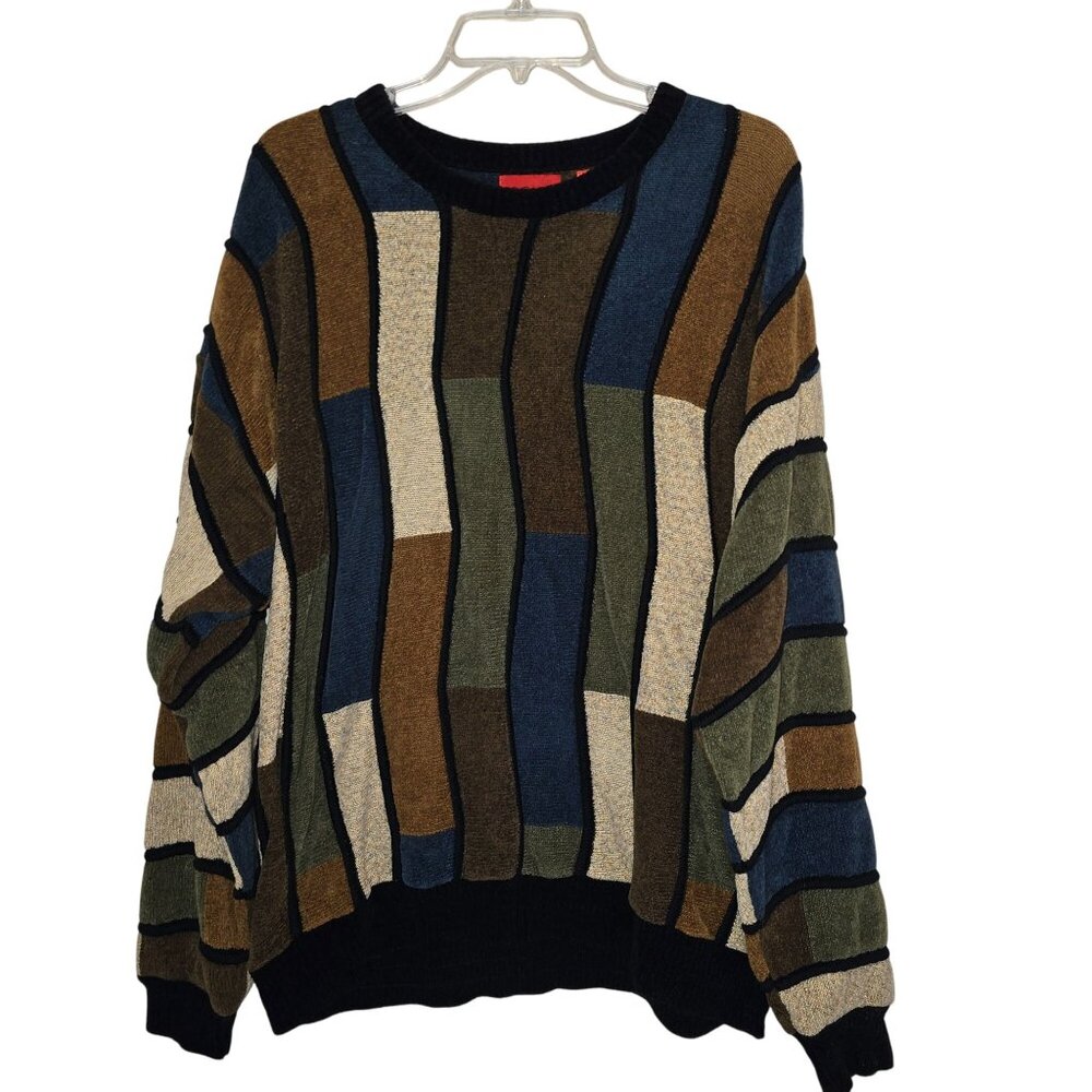 Vintage‎ J. Simon Color Block Sweater L Multicolor 3D KNIT Coogi Style LARGE